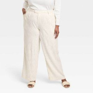 NWT - Size 17 and 4 - High-Rise Cream Linen Wide Leg Fluid Pants - A New Day